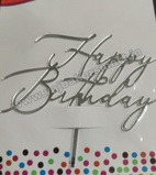 HBS2 Silver Acrylic Happy Birthday Topper