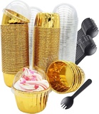BS3 Gold Metallic Cup Cake Liners with Lid (Pack of 10)