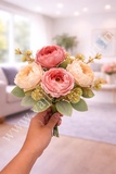 PB6 Dusty Red & Champagne Peony Bunch 5F