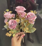 FB1 6Pcs Grape Violet Rose with Mini Daisy Bunch