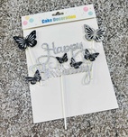 BTS2 Black & Silver Glitter HBD Topper with 3 Butterflies