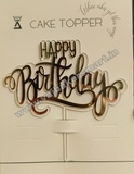 HB37 Acrylic Double Layer White & Gold Happy Birthday Topper