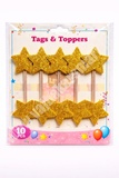 Foam Glitter Gold Star Topper with Stick (Pack of 10)