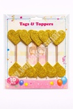 Foam Glitter Gold Heart Topper with Stick (Pack of 10)