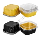 BS7 Square Shape Aluminium Foil Tin 150ml box with Lid (Pack of 5) (Random Colour)