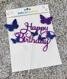 BTS1 Purple & Blue Glitter HBD Topper with 3 Butterflies