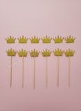 Crown Gold Glitter Paper Topper with Stick (Pack of 10)