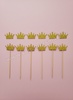 Crown Gold Glitter Paper Topper with Stick (Pack of 10)