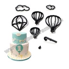8 Pcs Black Hot Air Balloon, Clouds, Parachute Fondant Silhouette Cutter