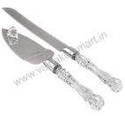 Stainless Steel Cake Serving Set (Cake Cutting Knife & Cake Server) with Crystal Handles
