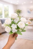 RB13 White Floral Mix Rose Bunch 6R+MF