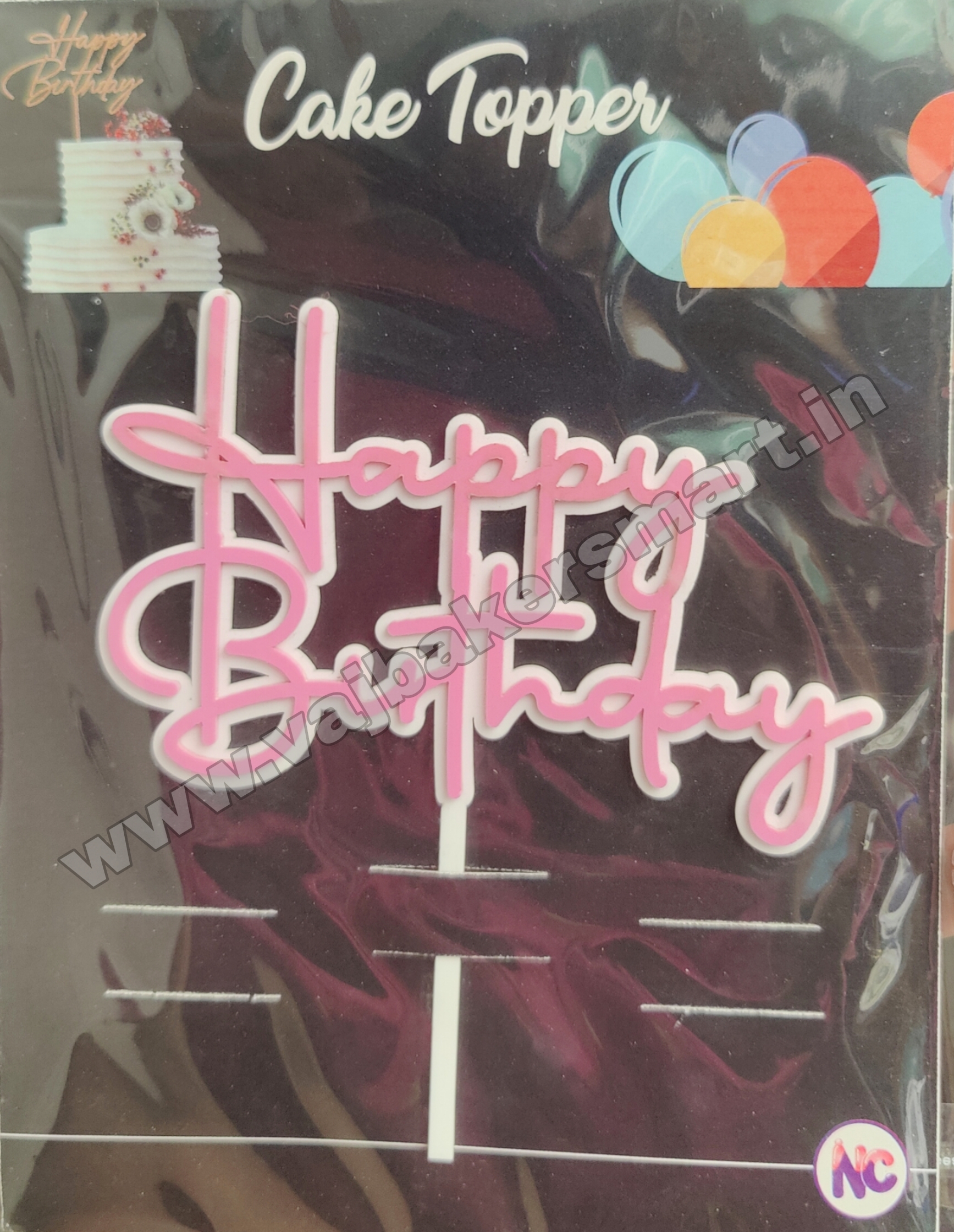 HB35 Acrylic Double Layer White & Pink Happy Birthday Topper