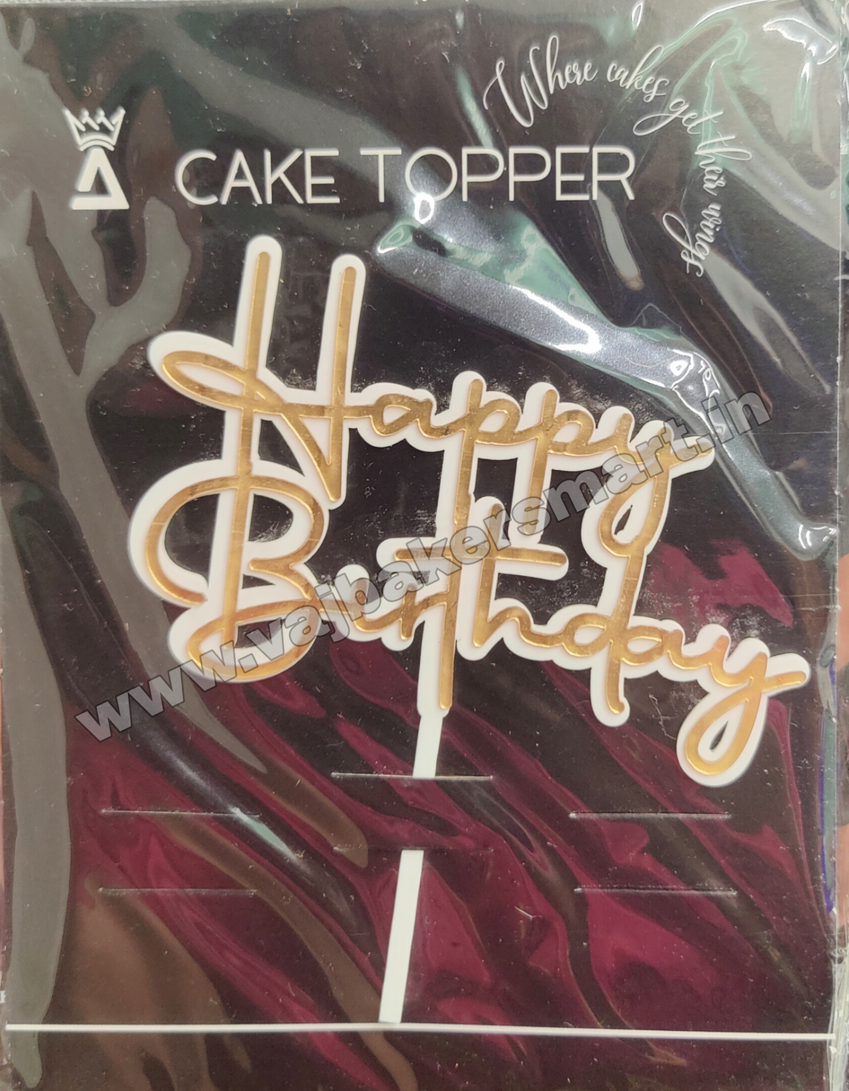 HB36 Acrylic Double Layer White & Gold Happy Birthday Topper
