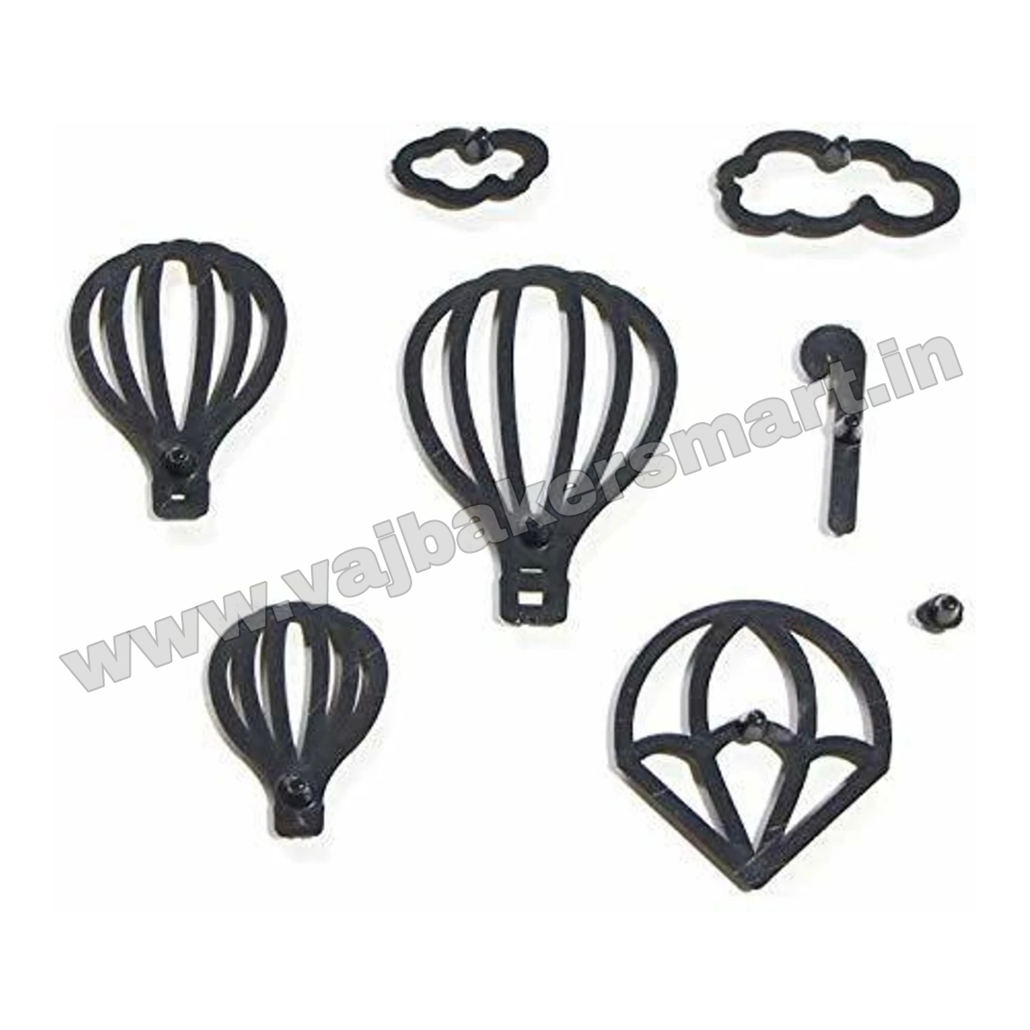 8 Pcs Black Hot Air Balloon, Clouds, Parachute Fondant Silhouette Cutter