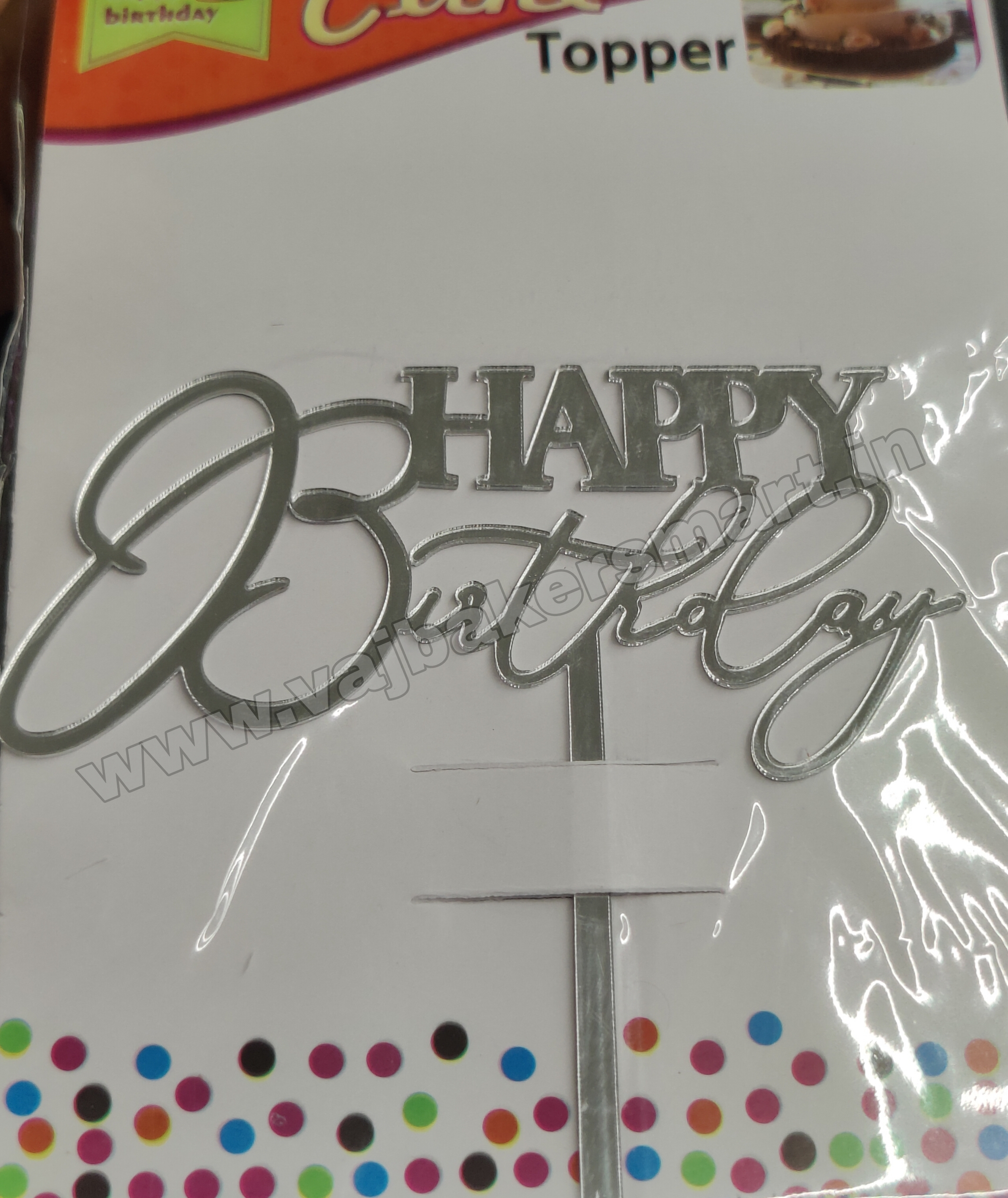HBS3 Silver Acrylic Happy Birthday Topper