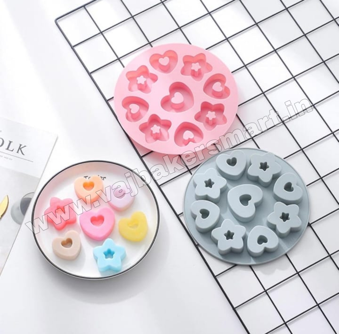 9 Cavity Silicone Star & Heart Shape Mould