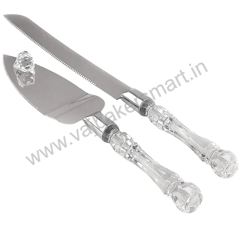 Stainless Steel Cake Serving Set (Cake Cutting Knife & Cake Server) with Crystal Handles