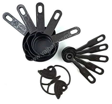 Black 250ml Measuring Cup and Spoon Set of 10 pc (Plastic)