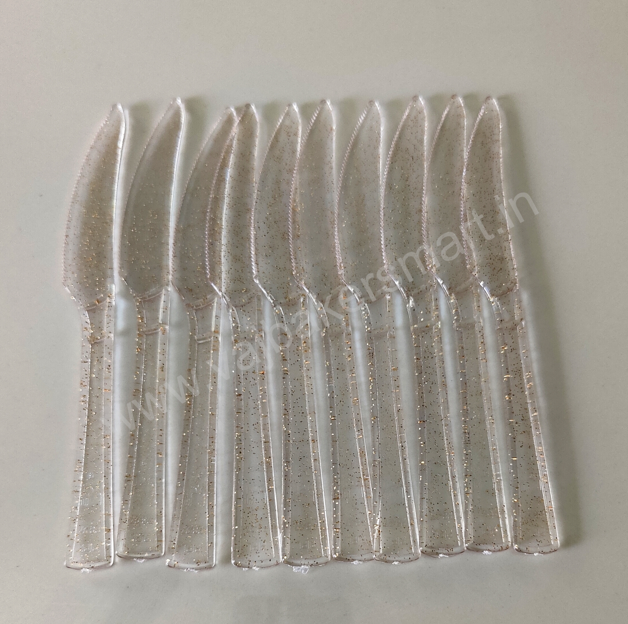 Gold Glitter Transparent Plastic Knife (Pack of 10)
