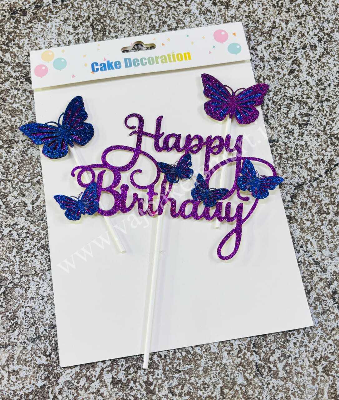 BTS1 Purple & Blue Glitter HBD Topper with 3 Butterflies