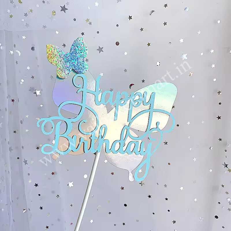 BTS3 Blue Glitter HBD Topper with 3 Butterflies
