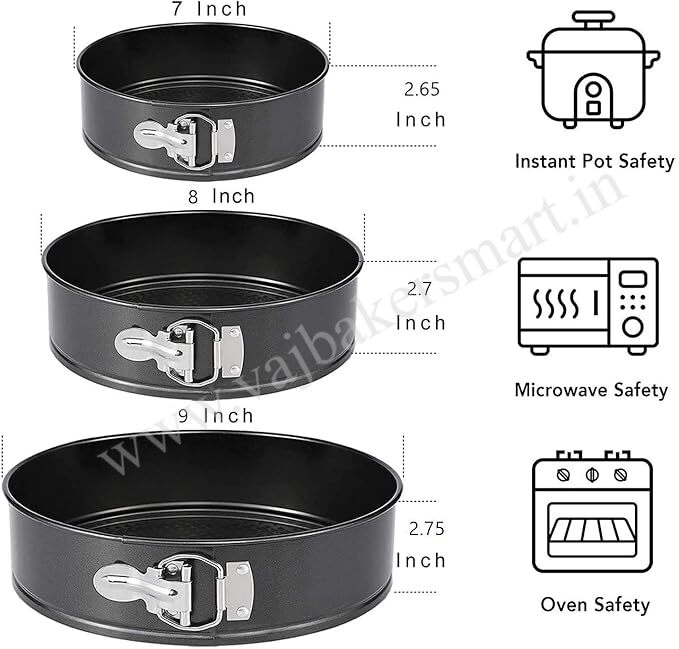 3Pcs Round Spring Form Mould (Dia : 18cm, 20cm & 22cm)