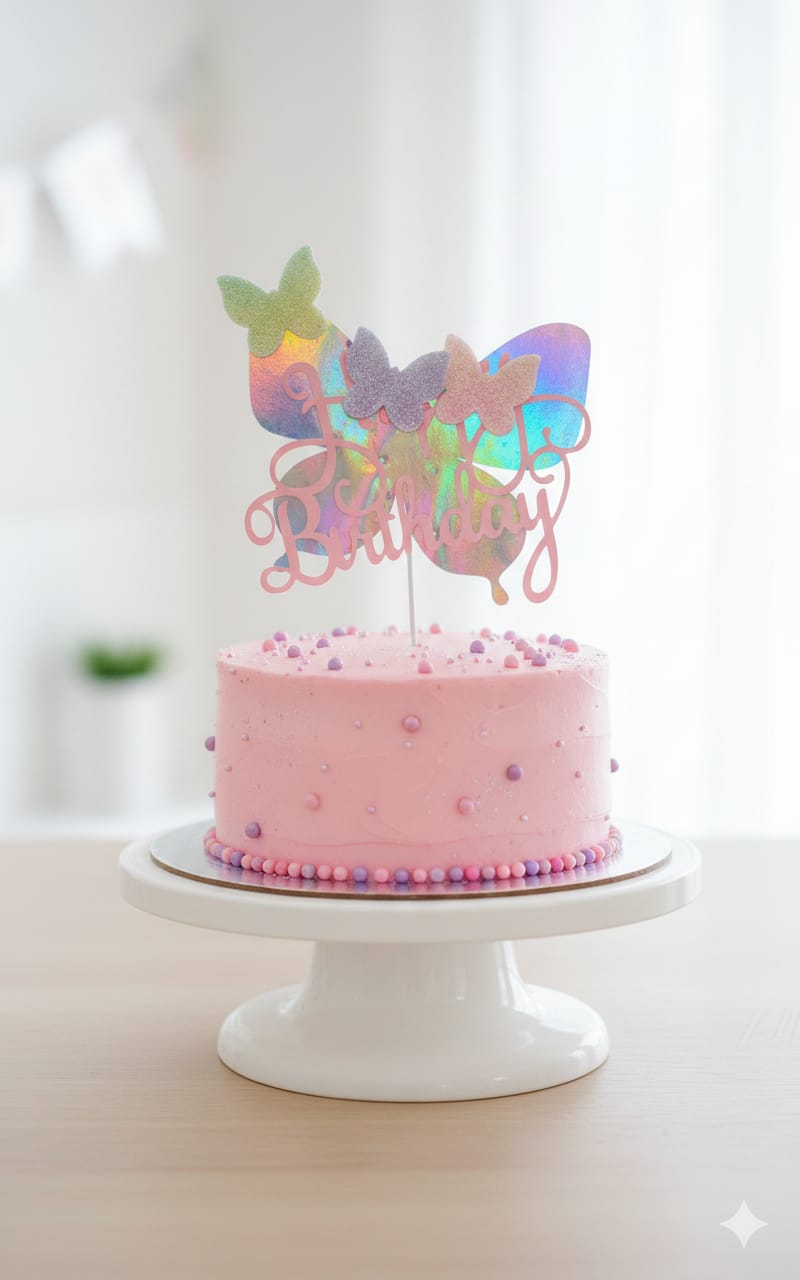 BTS4 Pink HBD Topper with 3 Butterflies