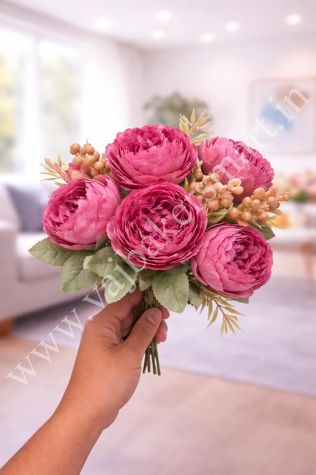 PB8 Deep Rose Pink Peony Bunch 4B+4S