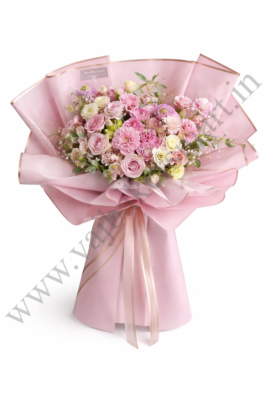 Bouquet Wrapping Paper Pink with Gold Border (Pack of 5)