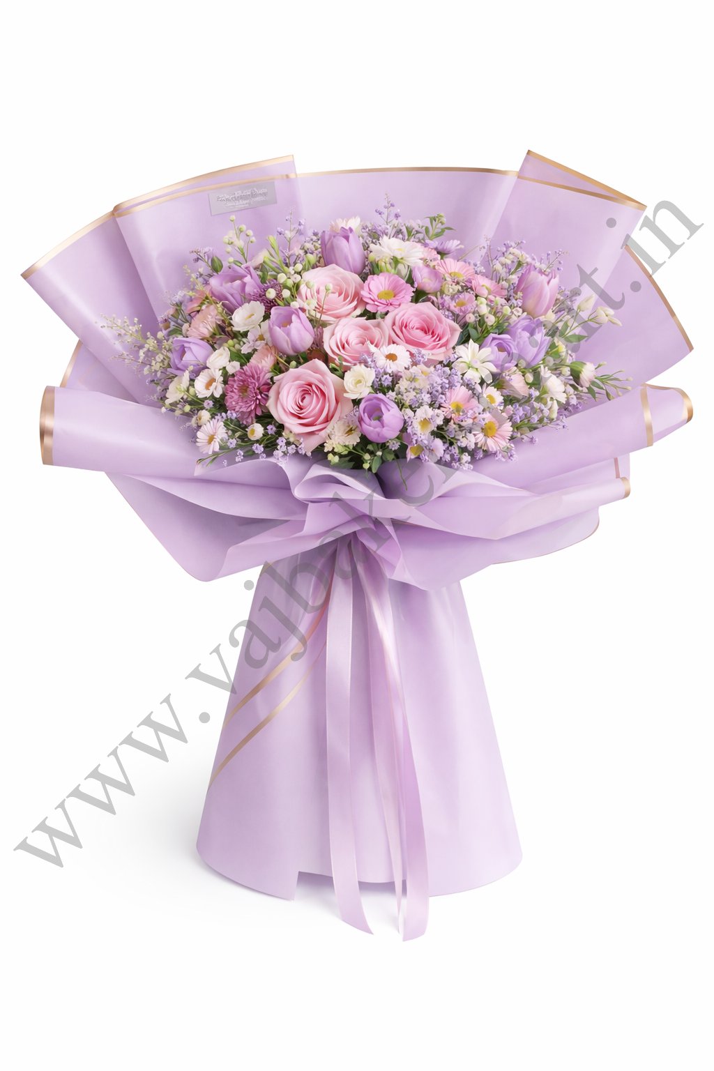 Bouquet Wrapping Paper Pastel Purple with Gold Border (Pack of 5)