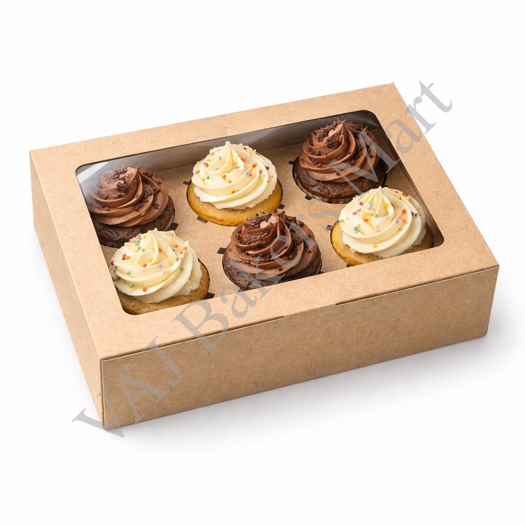 Eco-Friendly Kraft Cup Cake Box - 6 Cavity (Pack of 2)