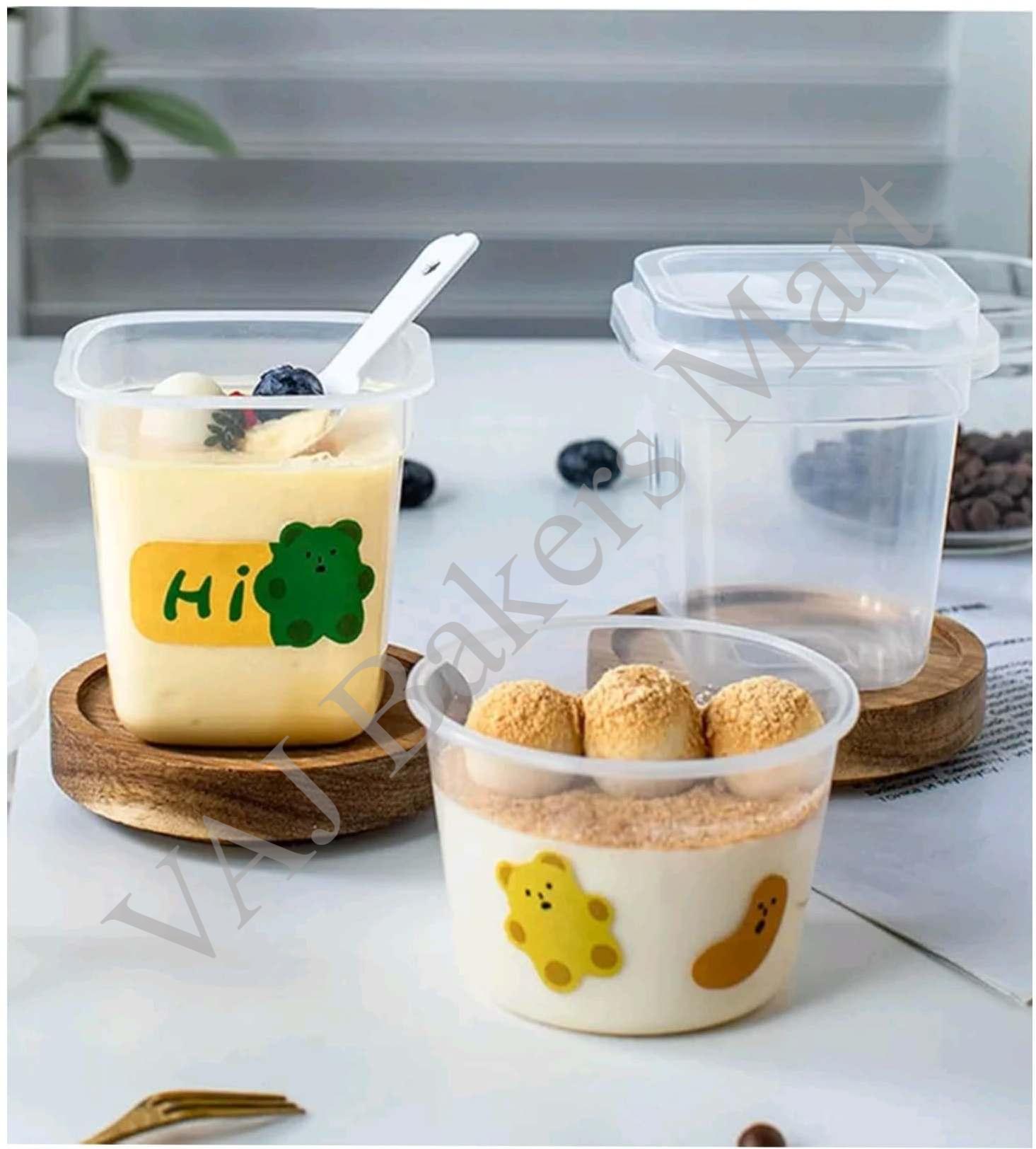 Square Dessert Box with Spoon 280ml (pack of 3)