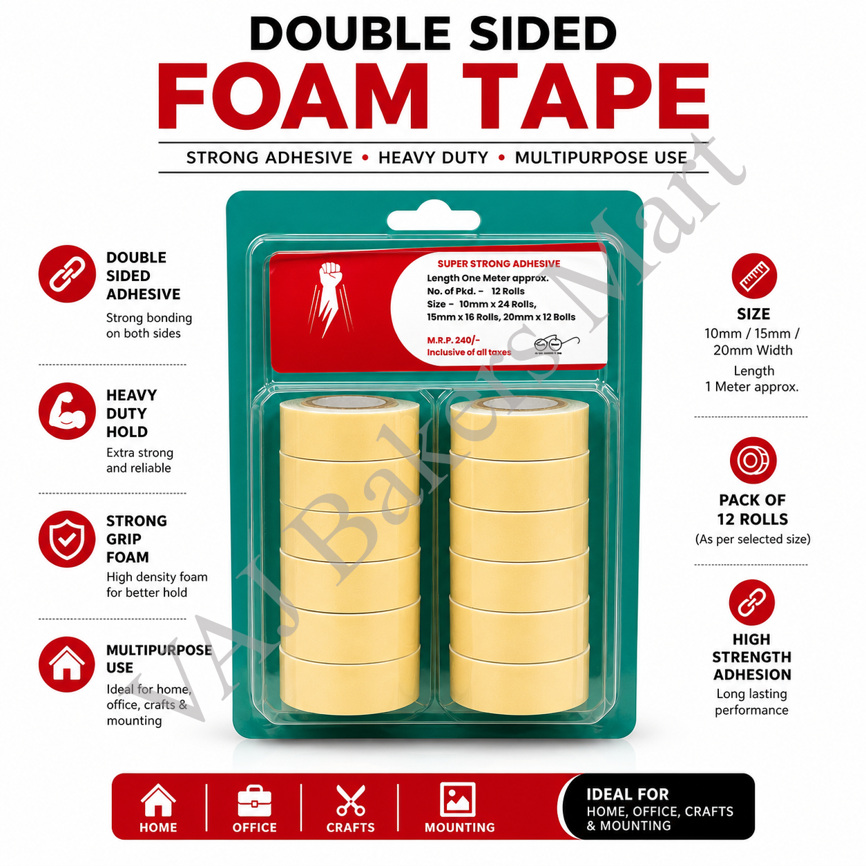 Double Sided Foam Tape -Mini (12Pc Pack)