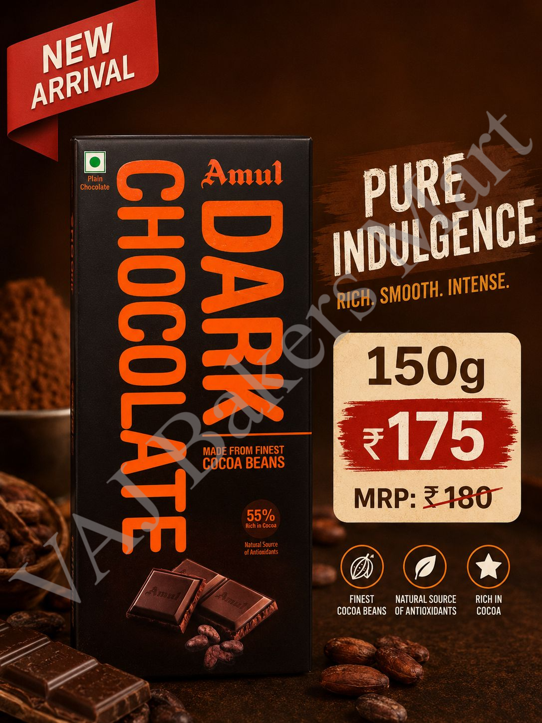 Amul Dark Chocolate 150g (55% Rich  in Cocoa)