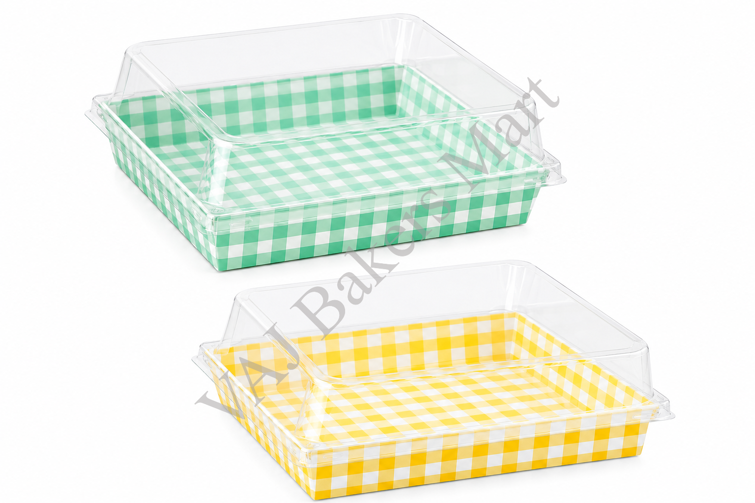 Square Direct Baking Liner with Lid 250gms (Pack of 5) (Green or Yellow Pattern)