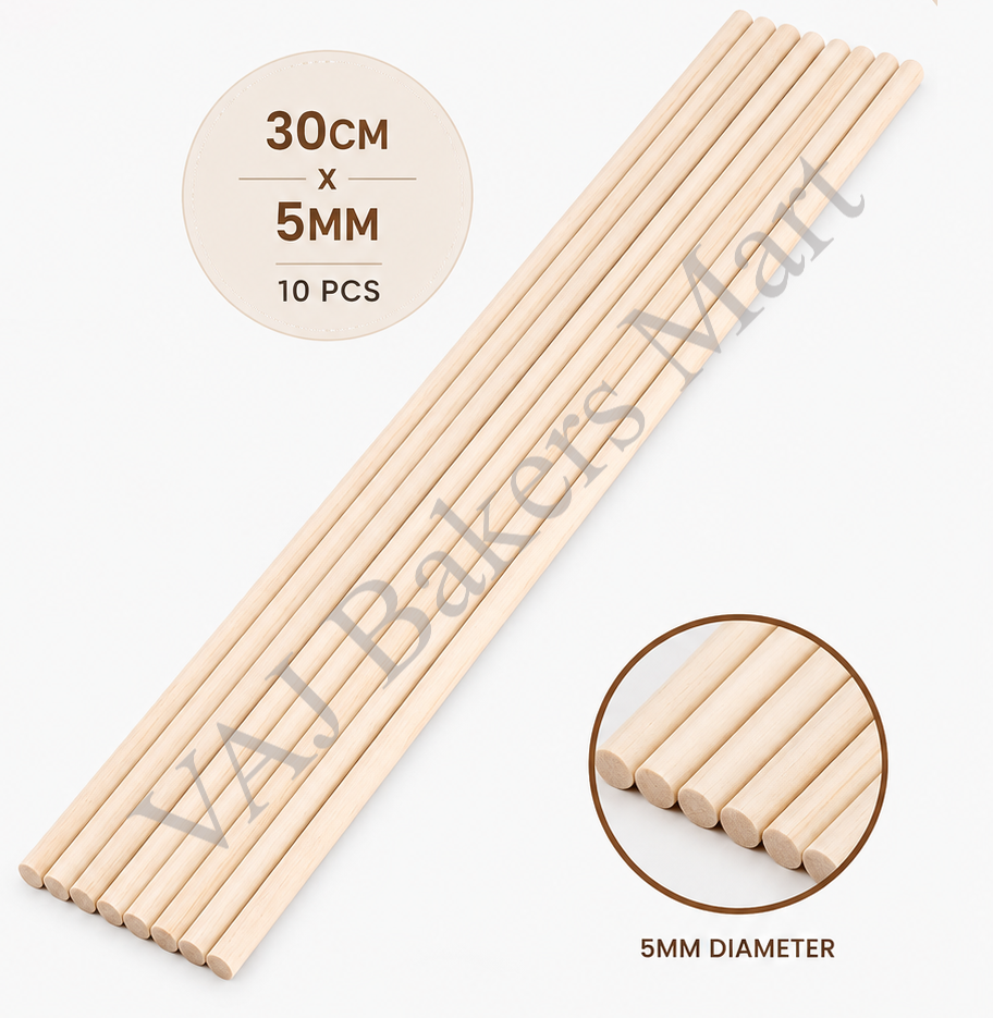 Bamboo Stick 12" x 5MM Wooden Dowels (Pack of 10)