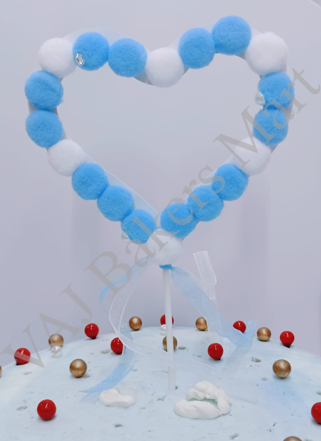 Blue Pom Pom Heart Topper