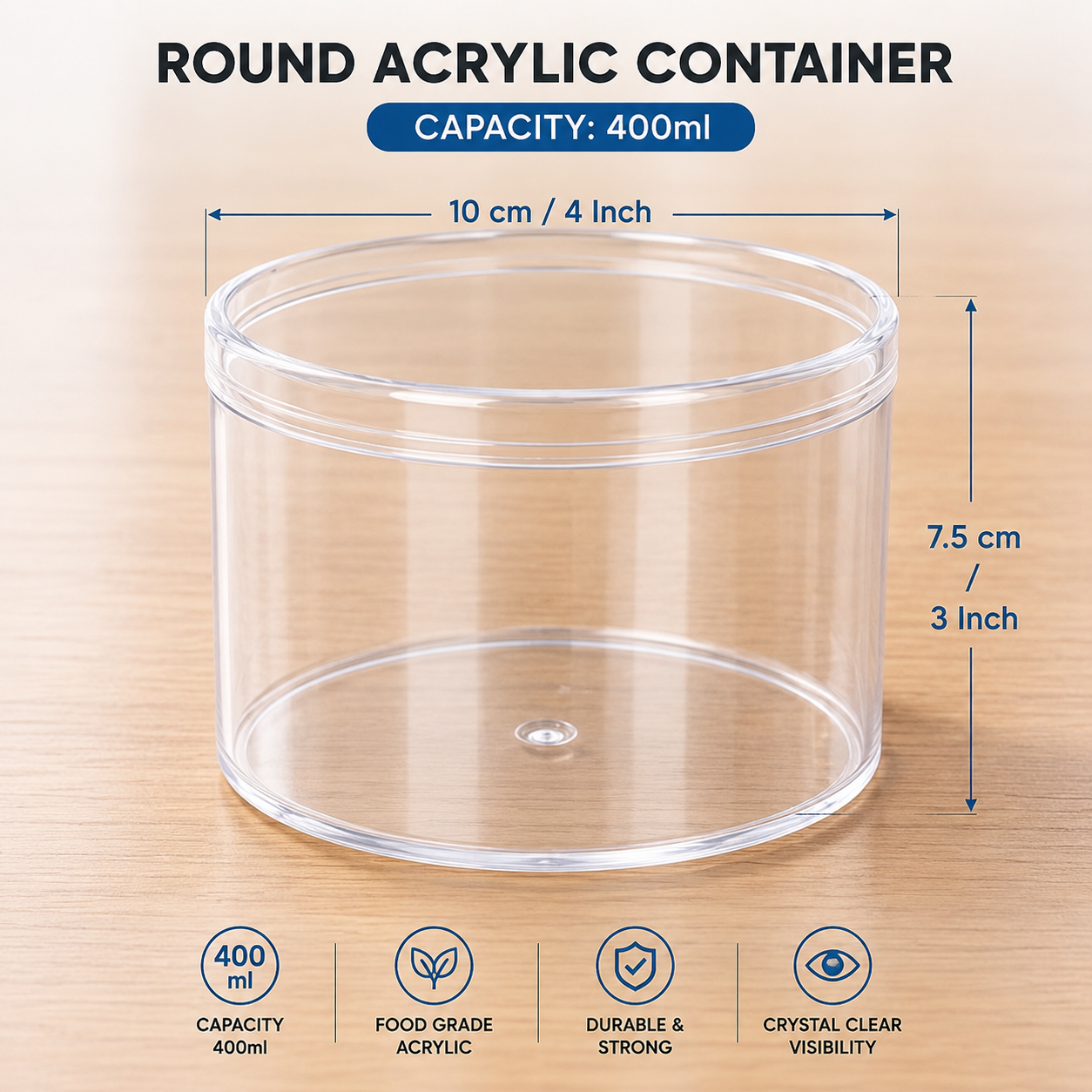 Acrylic Transparent Round Tub 400ml