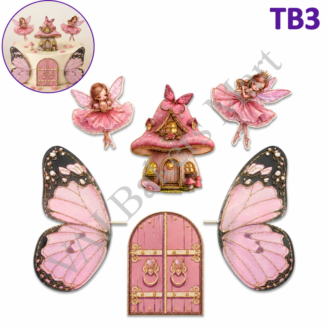 TB3 Trending Butterfly Wings, Castle with Fairies Topper