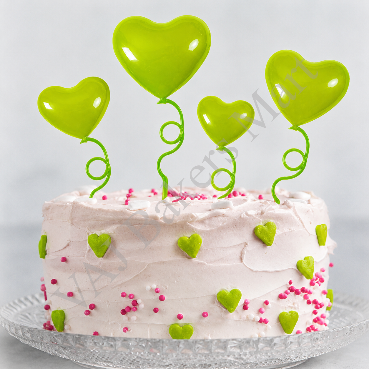 Plastic Lime Green Heart Topper (Pack of 4)