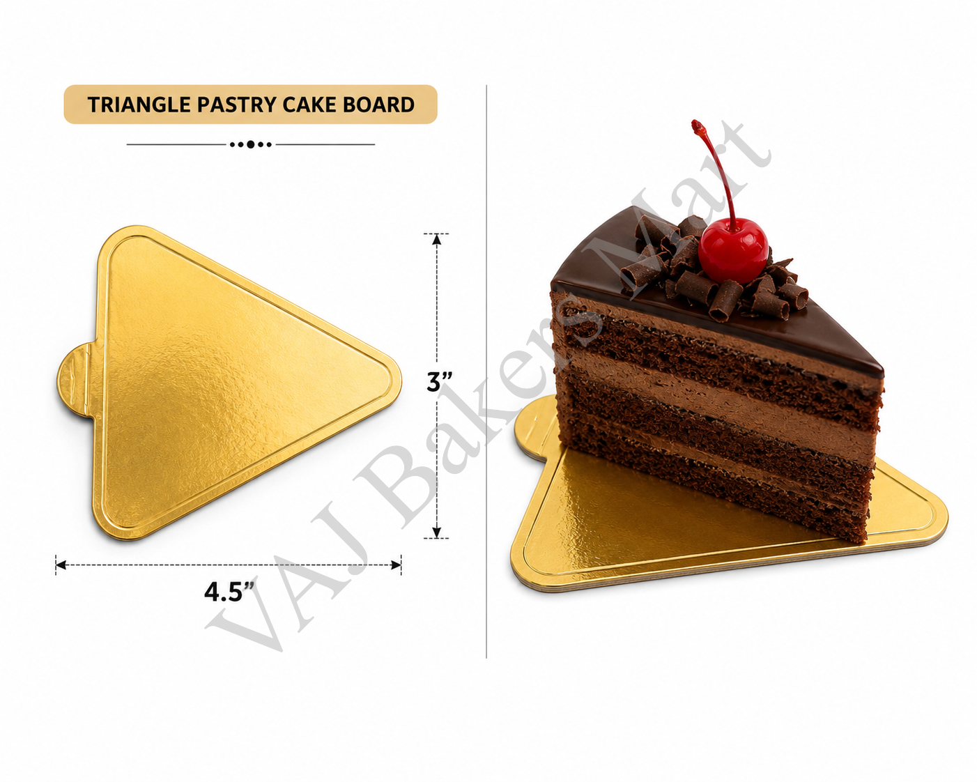 Triangle Gold Pastry Base 3" x 4.5" (Pack of 10)