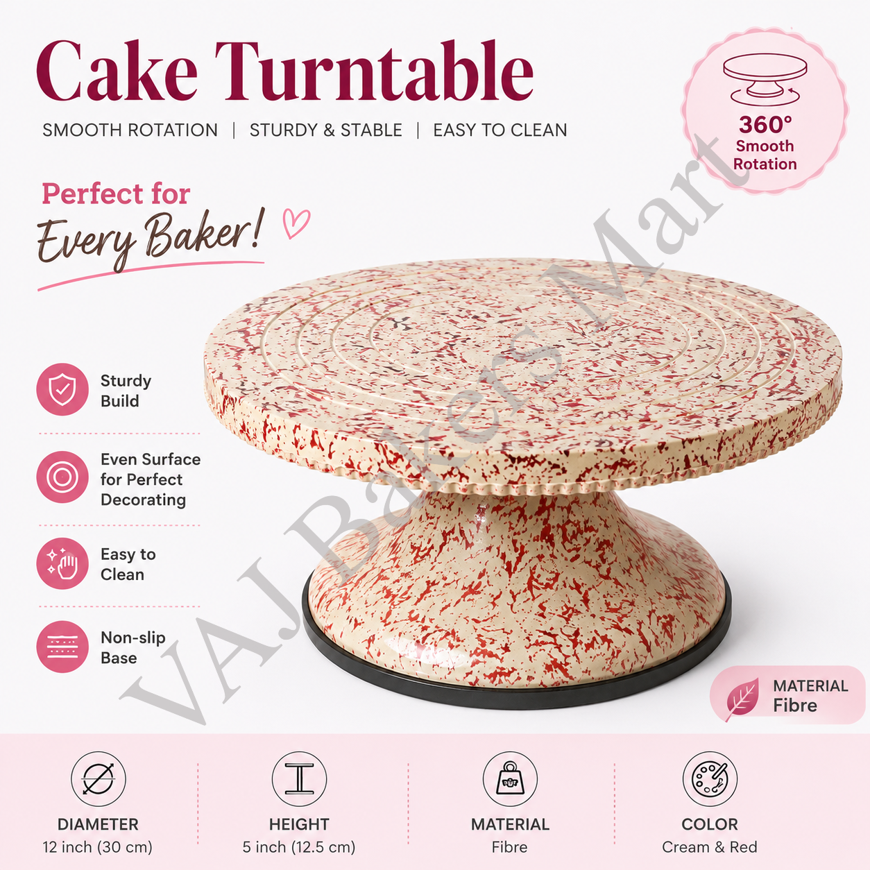 360 Degree Smooth Decorative Rotating Fiber Cake Decorating Turntable