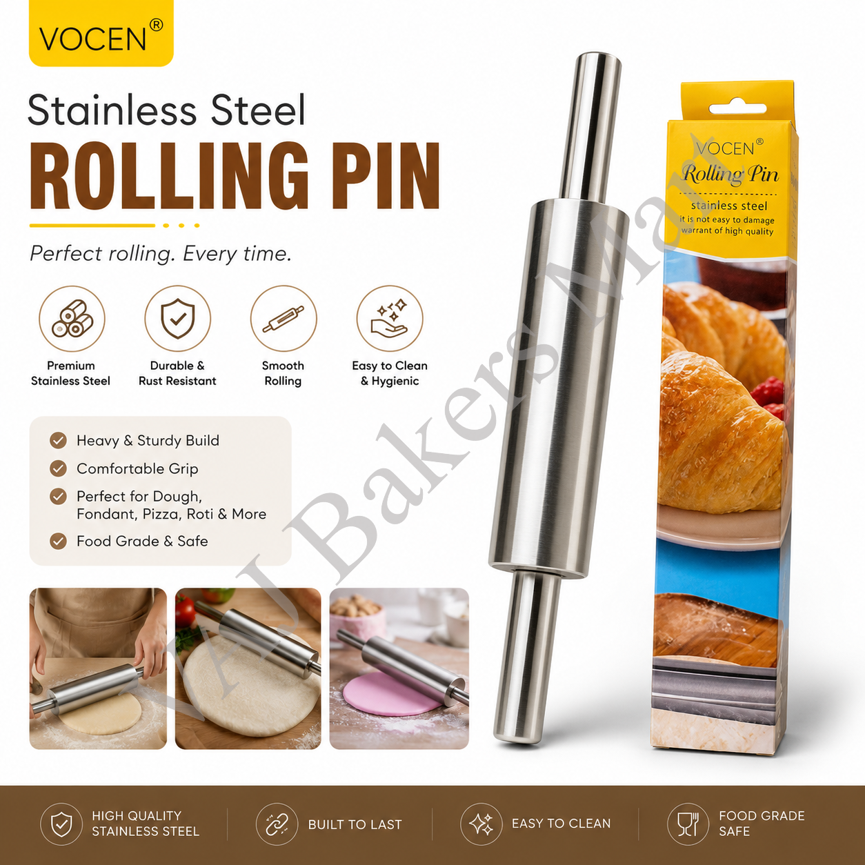 Vocen Stainless Steel Rolling Pin 17" (43cm)